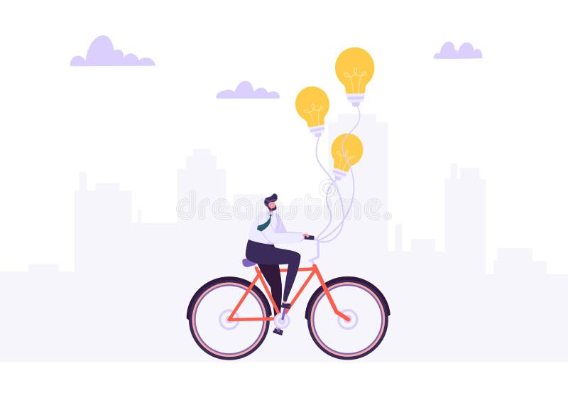 Hombre de negocios Riding en la bici a trabajar Carácter del oficinista en la bicicleta con la bombilla Transporte de la ecología libre illustration Hombre de negocios Riding en la bici a trabajar Carácter del oficinista en la bicicleta con la bombilla Transporte de la ecología libre illustration