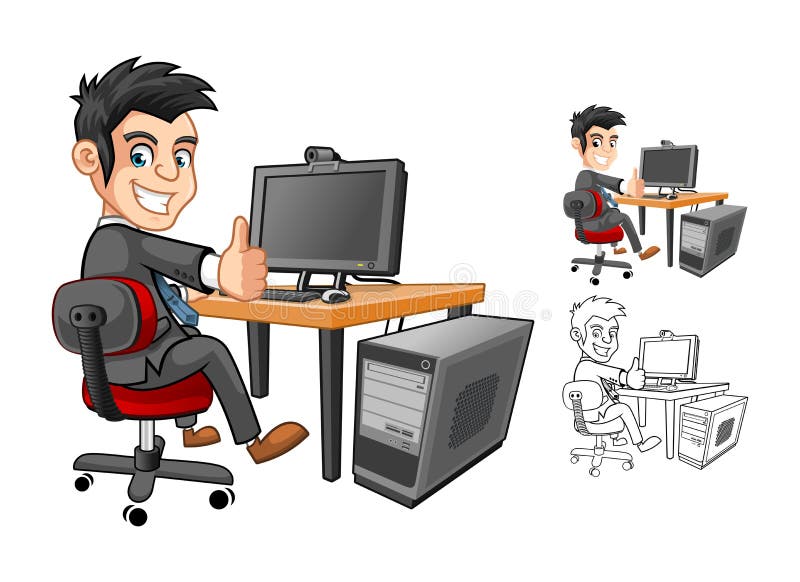 Hombre de negocios Working con el personaje de dibujos animados del ordenador libre illustration Hombre de negocios Working con el personaje de dibujos animados del ordenador libre illustration