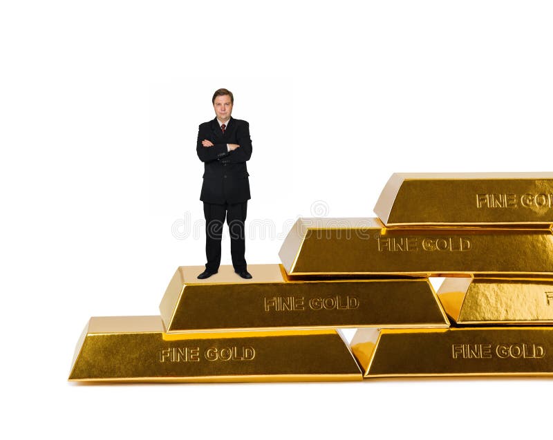 Hombre de negocios y escaleras hechos de barras de oro imagenes de archivo Hombre de negocios y escaleras hechos de barras de oro imagenes de archivo