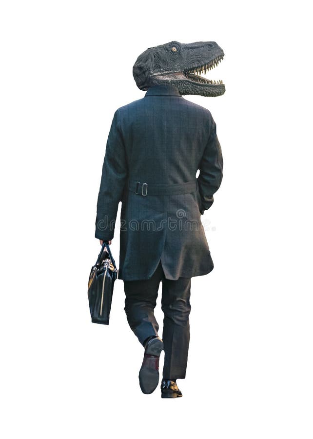 Hombre De Visión Trasera Con Traje Y Cabeza De Dinosaurio Imagen de archivo  - Imagen de maleta, bestia: 189974951