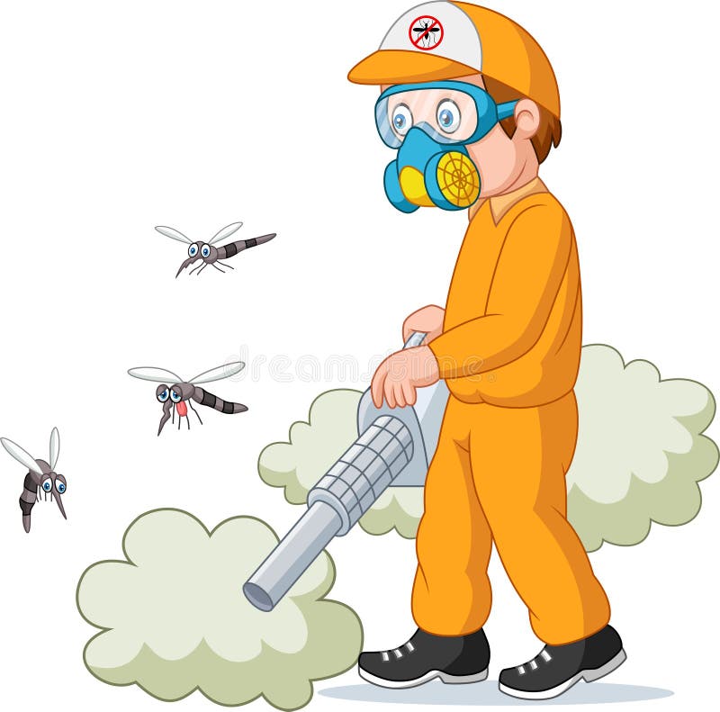 Hombre del exterminador que mata a un mosquito stock de ilustración Hombre del exterminador que mata a un mosquito stock de ilustración