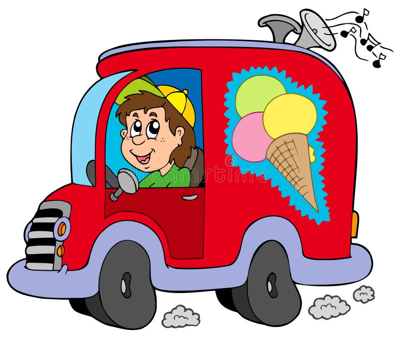 Cartoon ice cream man in car - illustration. Cartoon ice cream man in car - illustration.