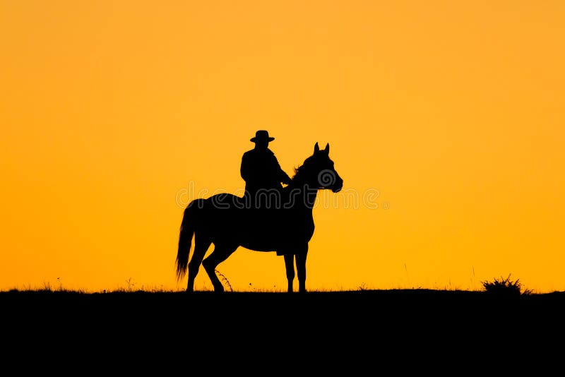 Hombre del jinete y su caballo en la puesta del sol fotos de archivo libres de regalías Hombre del jinete y su caballo en la puesta del sol fotos de archivo libres de regalías