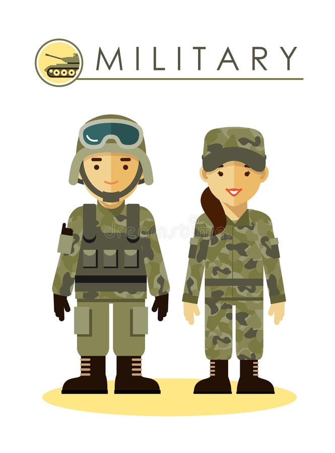 Hombre Y Mujer, Posición, En, Uniforme Militar, Vector, Conjunto  Ilustraciones svg, vectoriales, clip art vectorizado libre de derechos.  Image 192722134