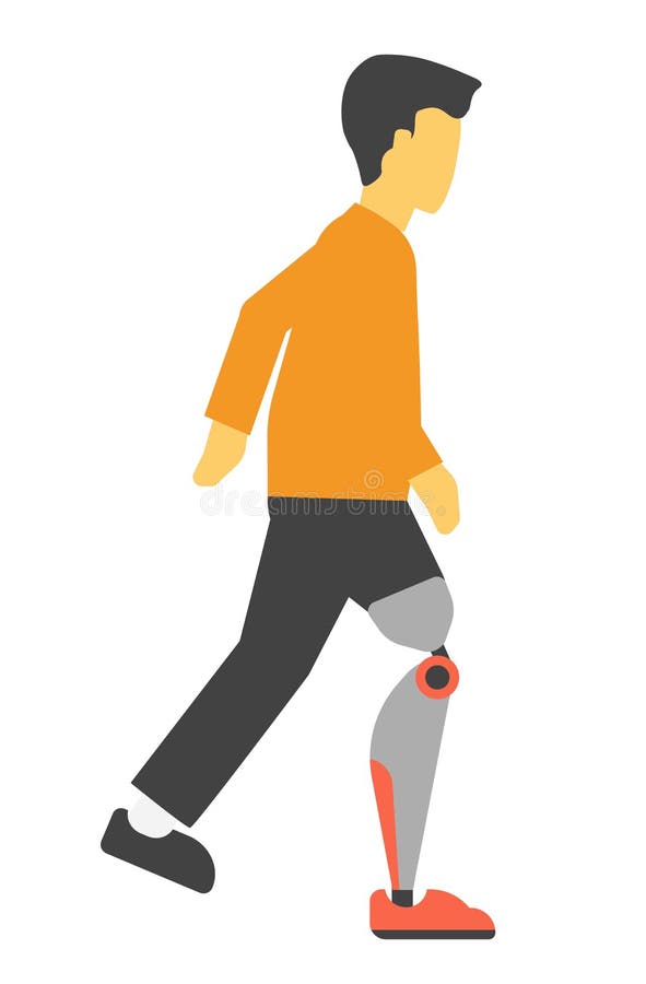Hombre discapacitado con el ejemplo del vector de la pierna artificial aislado en blanco libre illustration Hombre discapacitado con el ejemplo del vector de la pierna artificial aislado en blanco libre illustration