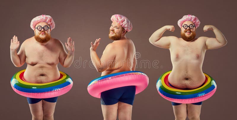 Hombre Gordo Divertido En Un Traje De Baño Con Círculo Inflable En El Imagen de archivo Imagen de anormal, individuo: 97704815