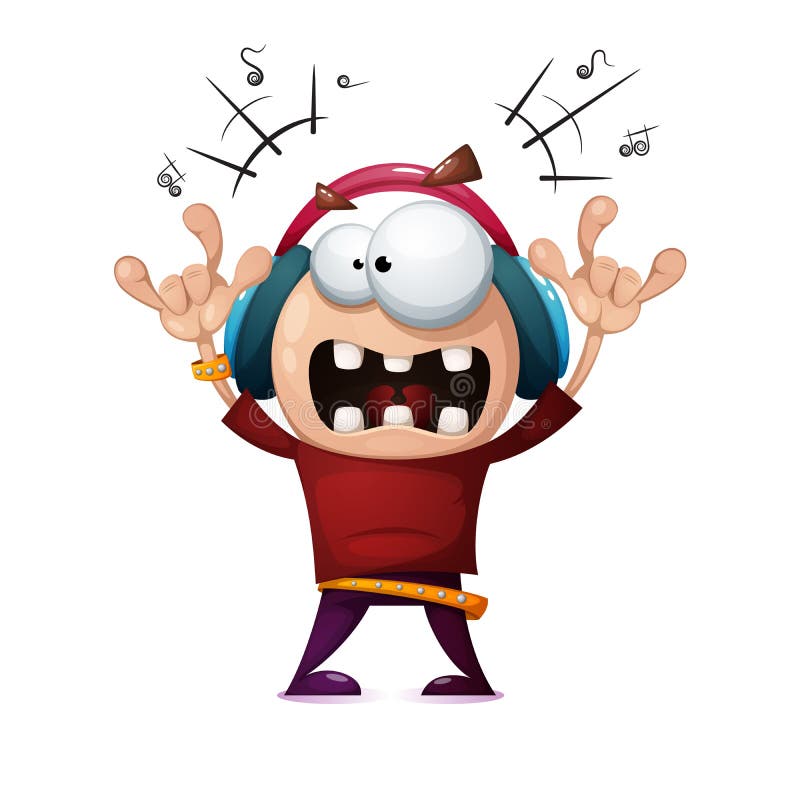 Hombre divertido, lindo, loco de la roca de la historieta Ejemplo de la música rock ilustración del vector Hombre divertido, lindo, loco de la roca de la historieta Ejemplo de la música rock ilustración del vector