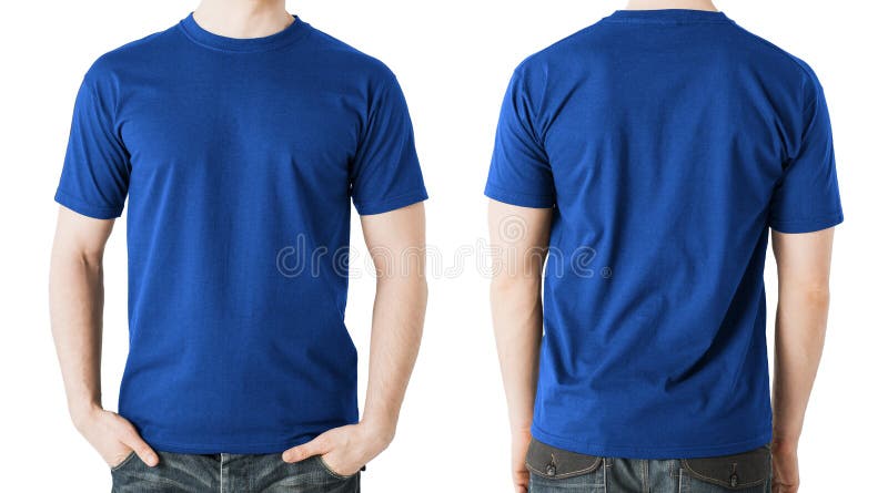 Clothing design concept - man in blank blue t-shirt, front and back view. Clothing design concept - man in blank blue t-shirt, front and back view