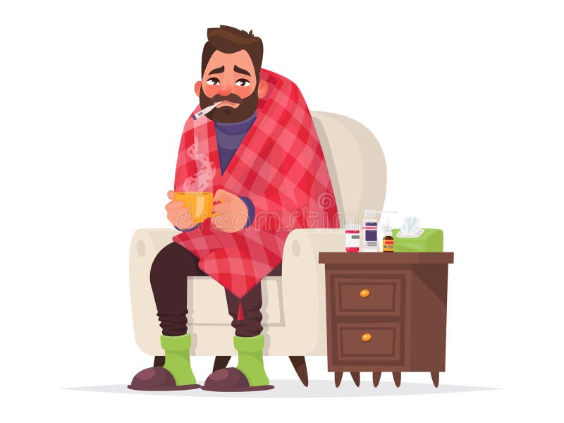 Sick man. Flu, viral disease. Vector illustration in cartoon style. Sick man. Flu, viral disease. Vector illustration in cartoon style