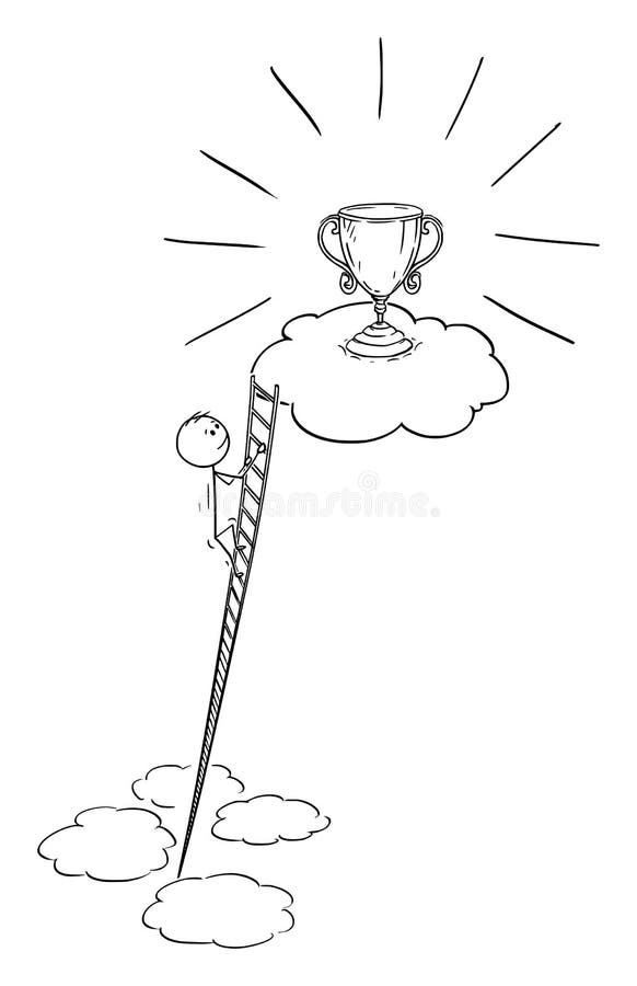 Hombre escalada para ganar la carrera de la victoria o el éxito vector de dibujos animados palo figura ilustración libre illustration