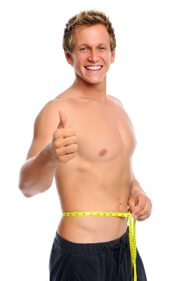 Hombre feliz con la cinta de medición imágenes de archivo libres de regalías Hombre feliz con la cinta de medición imágenes de archivo libres de regalías