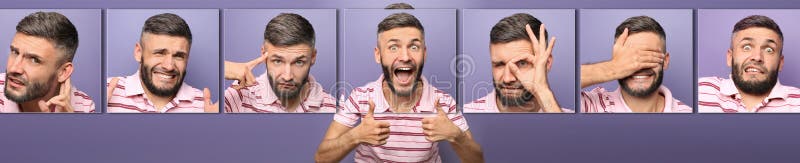 Hombre feliz que muestra el gesto de pulgar-UPS en fondo del color imágenes de archivo libres de regalías Hombre feliz que muestra el gesto de pulgar-UPS en fondo del color imágenes de archivo libres de regalías