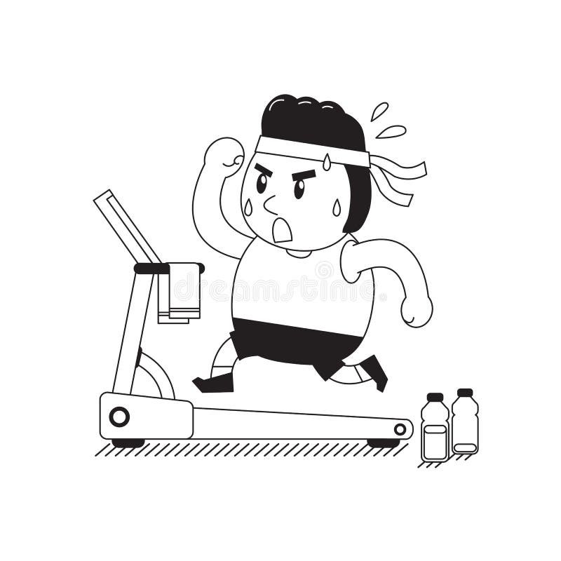 Cartoon fat man running on treadmill for design. Cartoon fat man running on treadmill for design.