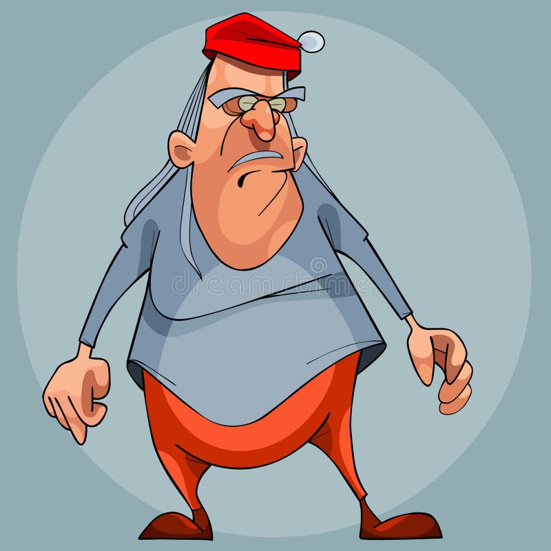 Hombre gordo de pelo largo gris de la historieta en un casquillo rojo libre illustration