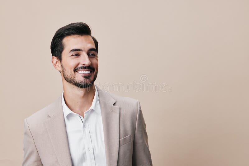 Hombre guapo beige sonriente feliz traje de corbata de negocios retrato de empresario del espacio de derechos de autor fotos de archivo