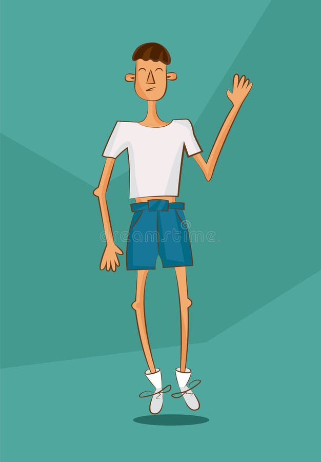 Young man in white shirt with underweight. Comic cartoon illustration. Unhealthy nutrition article image. Vector character. Young man in white shirt with underweight. Comic cartoon illustration. Unhealthy nutrition article image. Vector character.