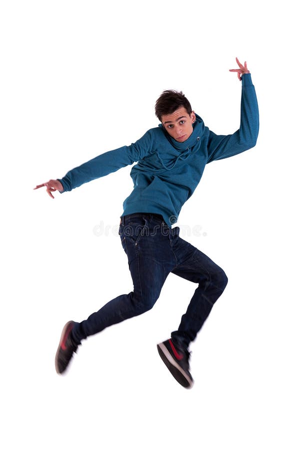 Hombre joven muy feliz, saltando imagenes de archivo