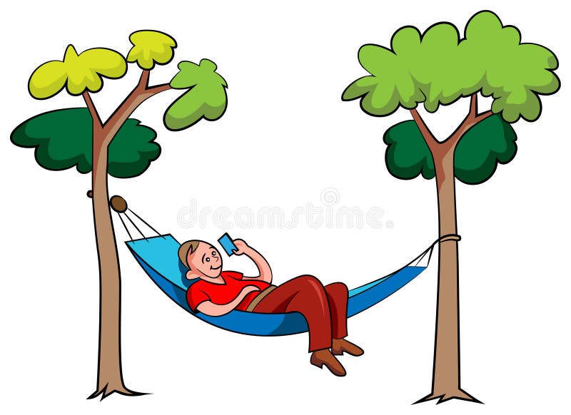Hombre joven que se relaja en hamaca en el parque