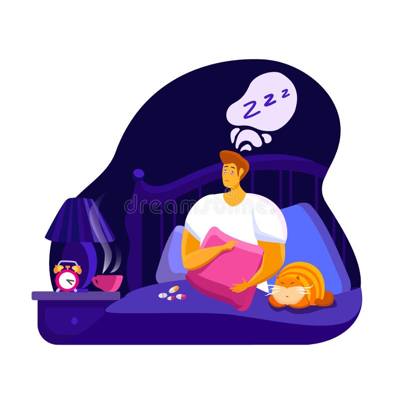 Hombre Personaje Con Insomnio O Pesadilla Sentado En La Cama En La Noche Dormitorio Abrazo Almohada Por Miedo Stock de ilustración - Ilustración de durmiendo, noche: 216234402 Hombre Personaje Con Insomnio O Pesadilla Sentado En La Cama En La Noche Dormitorio Abrazo Almohada Por Miedo Stock de ilustración - Ilustración de durmiendo, noche: 216234402