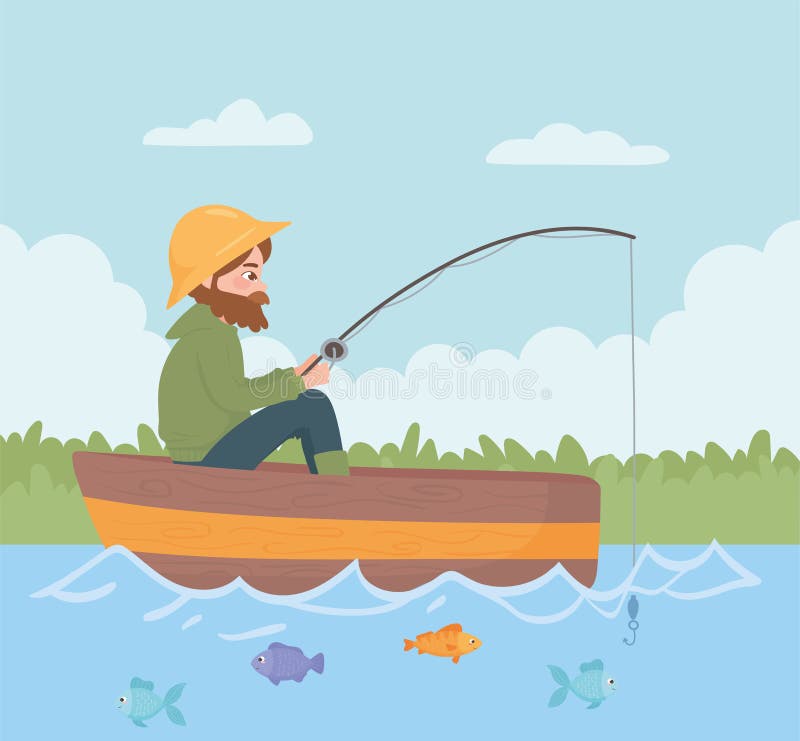 Hombre Pesca Dibujos Animados Ilustración del Vector - Ilustración de  activo, angloparo: 217285503