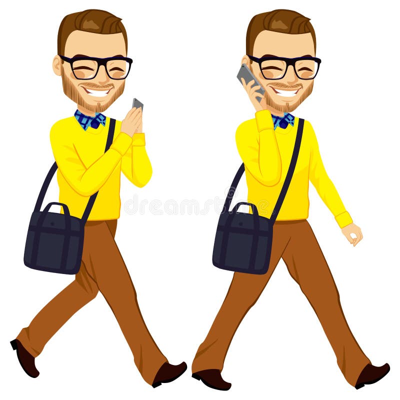 Hombre que camina con Smartphone ilustración del vector Hombre que camina con Smartphone ilustración del vector