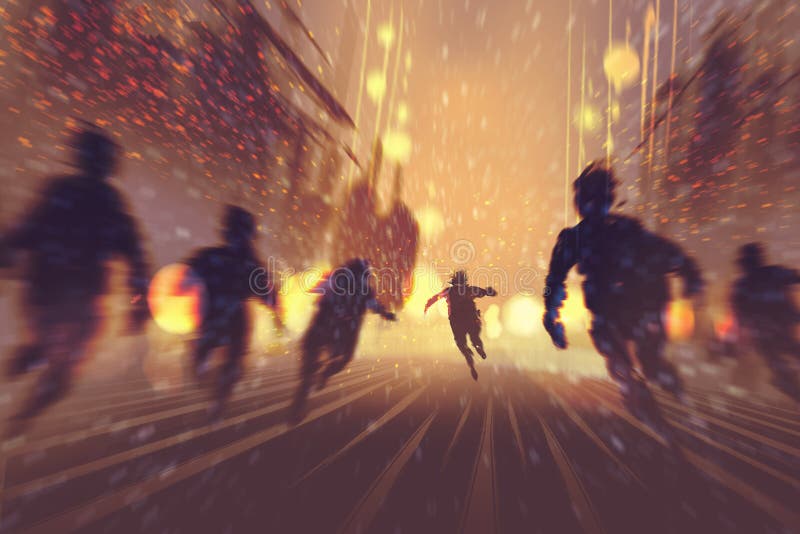 Hombre que corre lejos de zombis libre illustration Hombre que corre lejos de zombis libre illustration