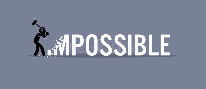Hombre que destruye la palabra imposible a posible stock de ilustración Hombre que destruye la palabra imposible a posible stock de ilustración