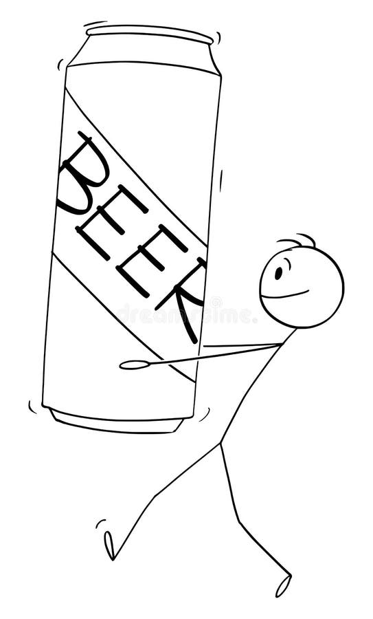 Hombre que lleva cerveza grande puede vector dibujo animado palo figura ilustración ilustración del vector