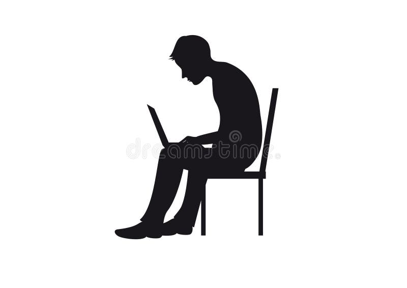 Hombre que se sienta con vector del ordenador stock de ilustración Hombre que se sienta con vector del ordenador stock de ilustración