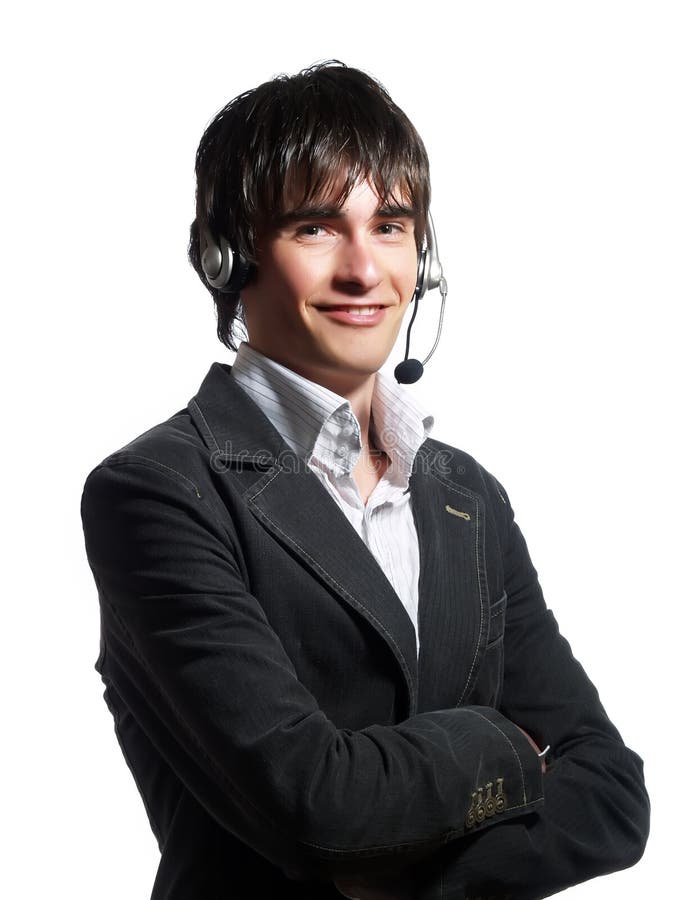 Hombre sonriente del representante del servicio de atención al cliente imágenes de archivo libres de regalías Hombre sonriente del representante del servicio de atención al cliente imágenes de archivo libres de regalías