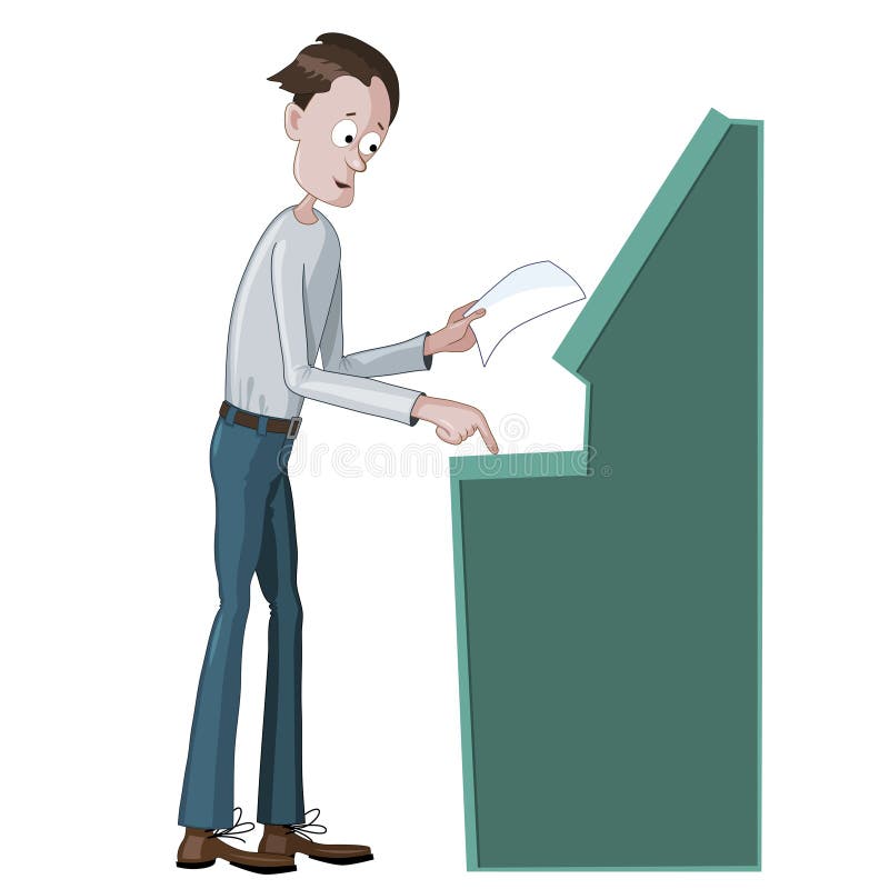 Hombre usando una máquina del cajero automático ilustración del vector Hombre usando una máquina del cajero automático ilustración del vector