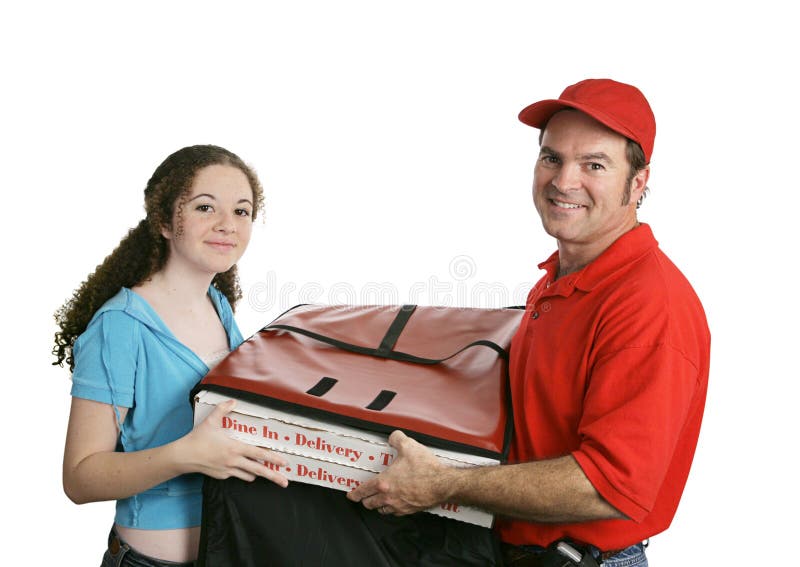 Hombre y cliente de la pizza imagen de archivo Hombre y cliente de la pizza imagen de archivo