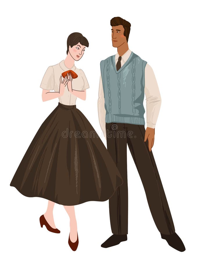 Hombre Y Mujer Con Ropa De Moda De Los Años 50 Ilustración del Vector -  Ilustración de lifestyle, alineada: 218947444