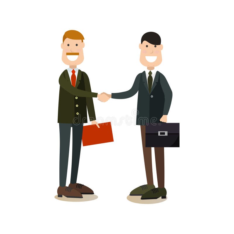 Hombres de negocios del apretón de manos del ejemplo del vector en estilo plano libre illustration Hombres de negocios del apretón de manos del ejemplo del vector en estilo plano libre illustration