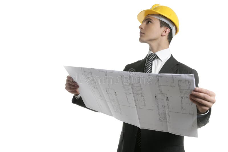 Hombres de negocios ejecutivos del arquitecto con planes imágenes de archivo libres de regalías Hombres de negocios ejecutivos del arquitecto con planes imágenes de archivo libres de regalías