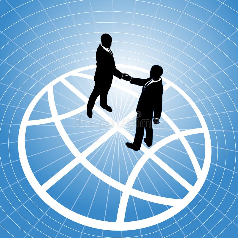 Hombres de negocios globales del acuerdo del globo del apretón de manos