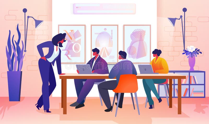 Hombres de negocios que comunican en oficina moderna libre illustration Hombres de negocios que comunican en oficina moderna libre illustration