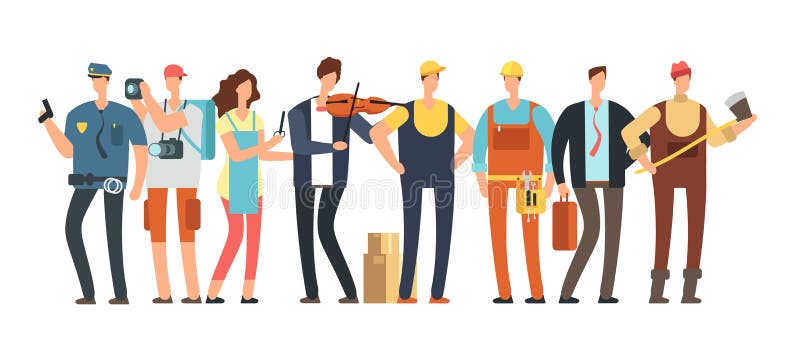 Hombres y mujeres de diversas profesiones Grupo profesional de la gente Caracteres del especialista y del empleado de la historie ilustración del vector