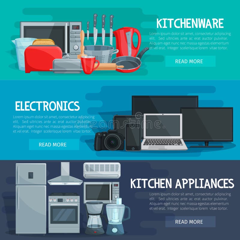 Home appliance banner of kitchenware, electronics