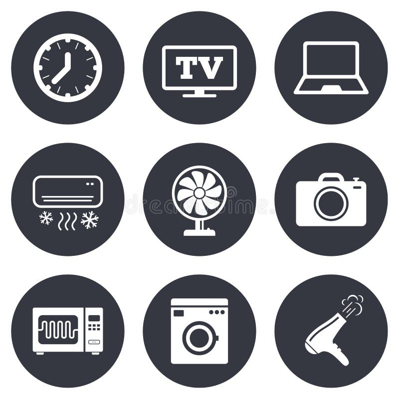 Home appliances, device icons. Electronics sign