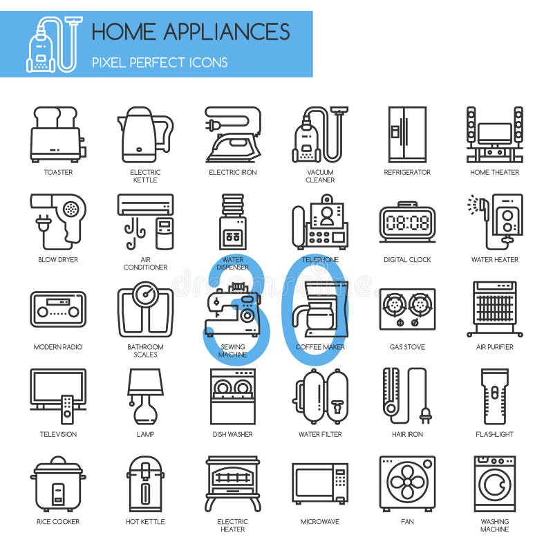 Home Appliances , thin line icons set ,pixel perfect icons