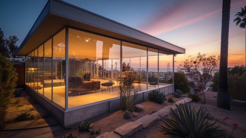 Home architecture design in Modern Style with Pool vector illustration