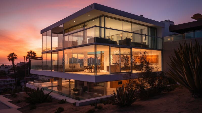 Home architecture design in Modern Style with Pool stock illustration