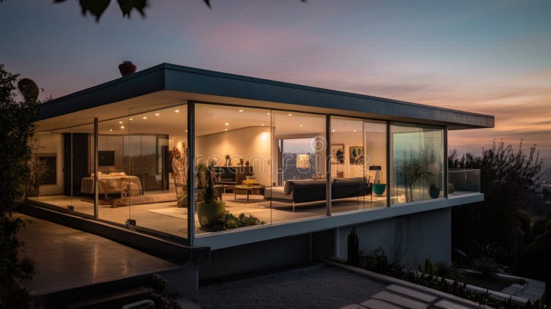 Home architecture design in Modern Style with Pool vector illustration