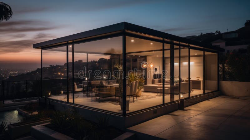 Home architecture design in Modern Style with Pool stock illustration