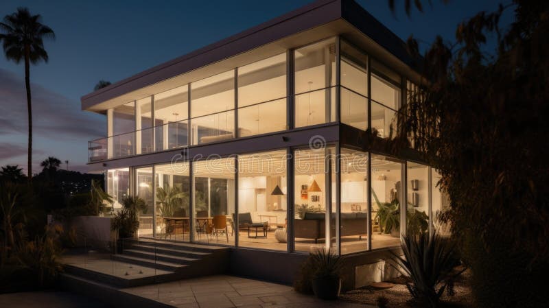 Home architecture design in Modern Style with Pool stock illustration