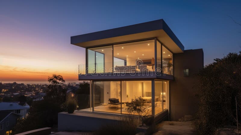 Home architecture design in Modern Style with Pool vector illustration