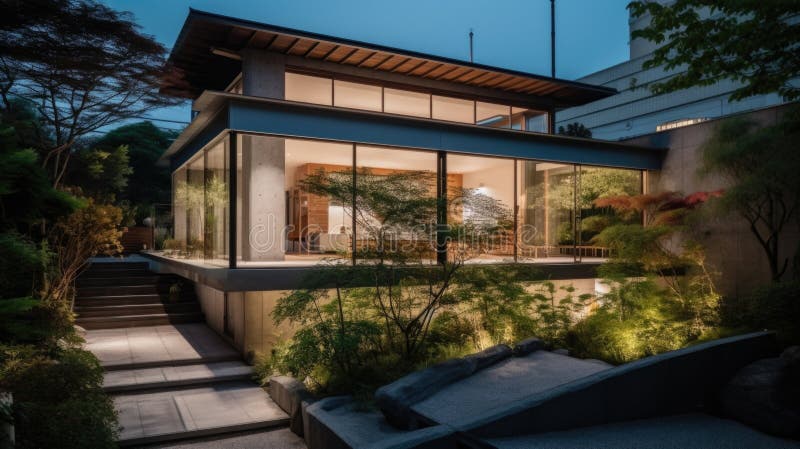 Home architecture design in Ranch Style with Wide eaves royalty free stock image