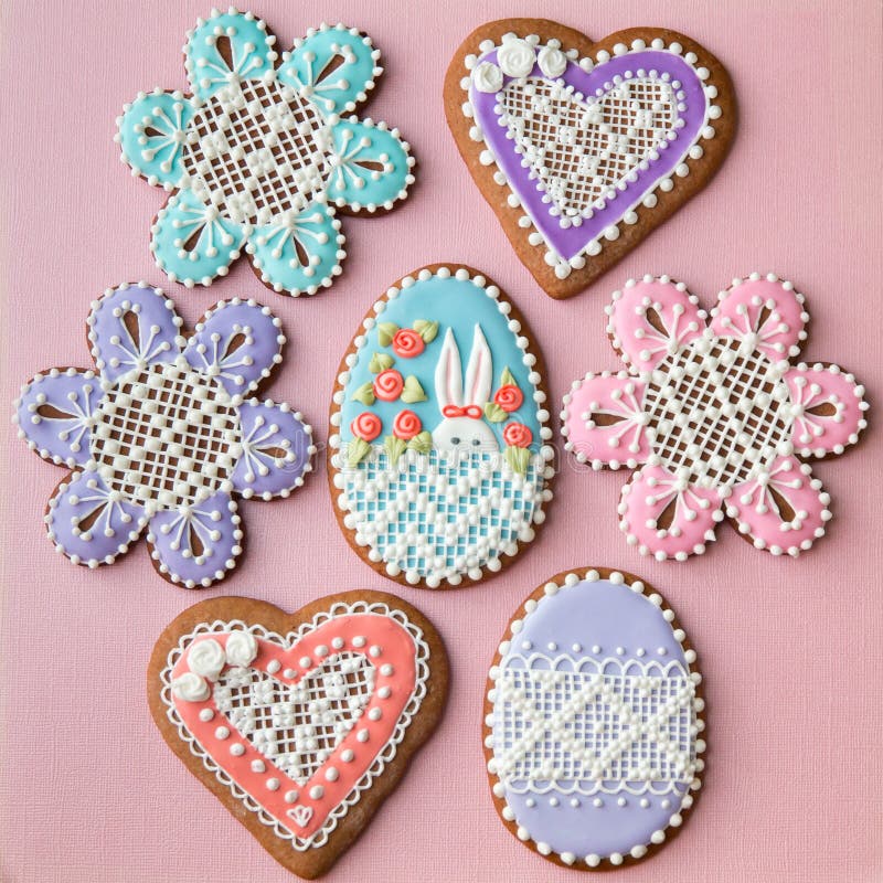 Home-baked and decorated Easter cookies stock image