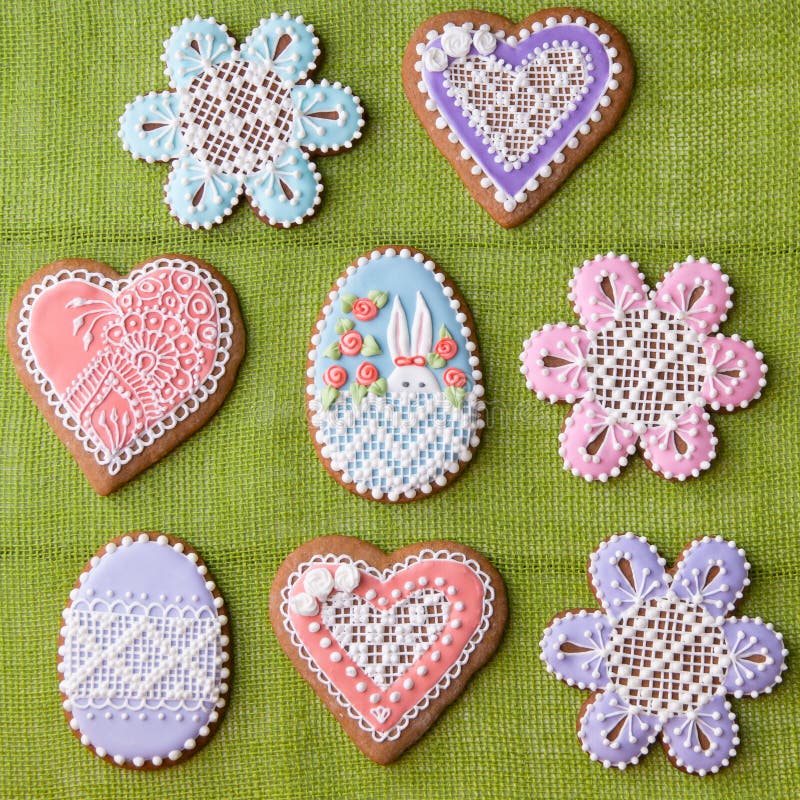 Home-baked and decorated Easter cookies royalty free stock image